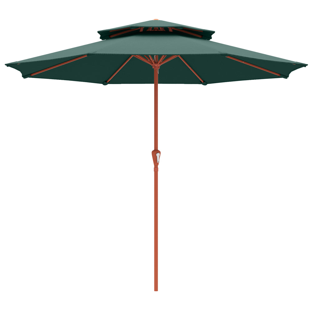 Outsunny 2.7 m Garden Parasol with Double Top Outdoor Market Table Umbrella with Crank System, Green