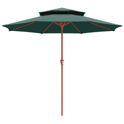 Outsunny 2.7 m Garden Parasol with Double Top Outdoor Market Table Umbrella with Crank System, Green