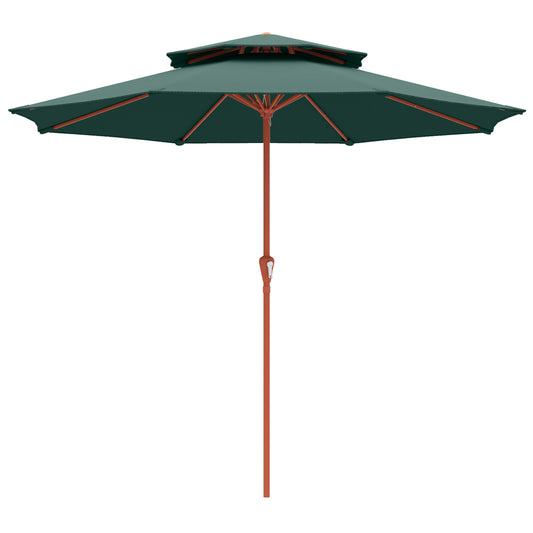 Outsunny 2.7 m Garden Parasol with Double Top Outdoor Market Table Umbrella with Crank System, Green