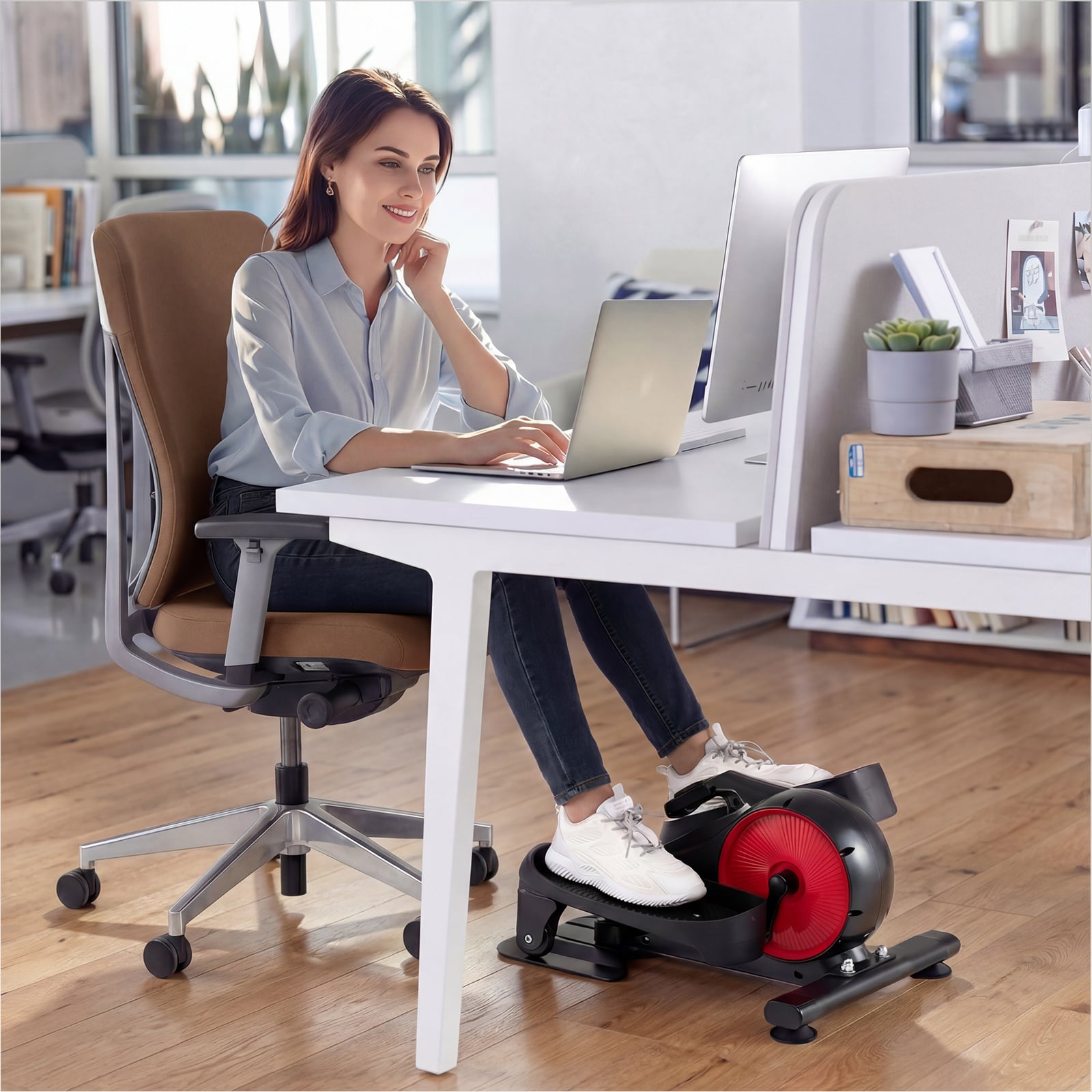 Under Desk Elliptical Pedal Exerciser Adjustable Magnetic Resistance-Red