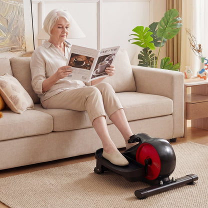 Under Desk Elliptical Pedal Exerciser Adjustable Magnetic Resistance-Red