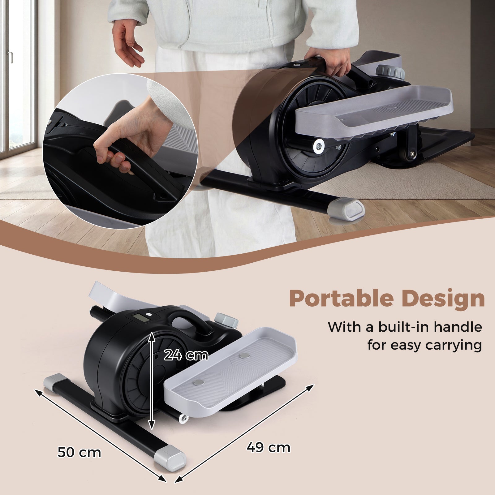 Under Desk Elliptical Pedal Exerciser with Forward-Black