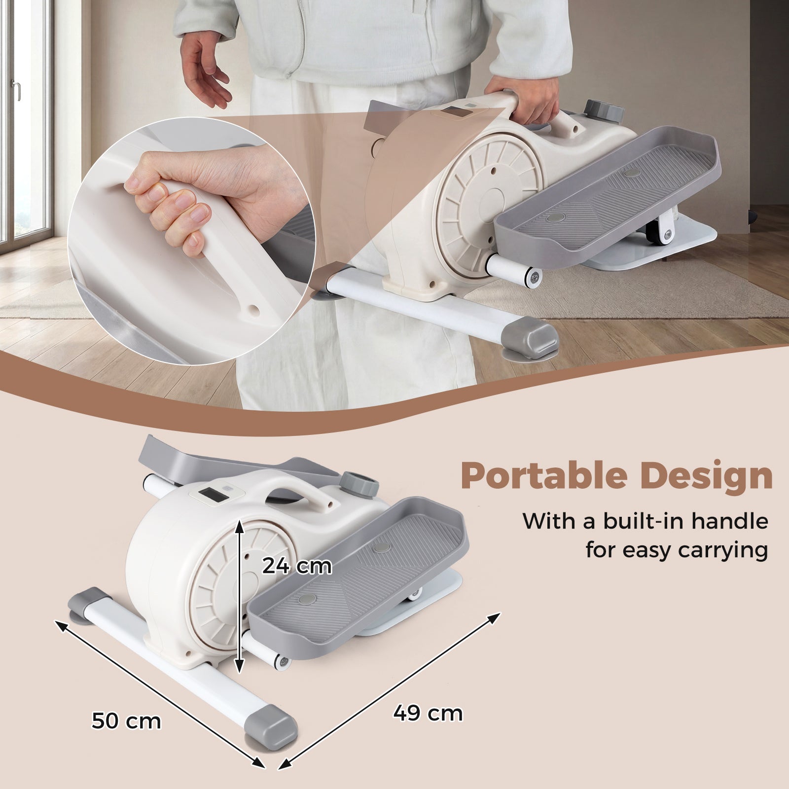 Under Desk Elliptical Pedal Exerciser with Forward-White