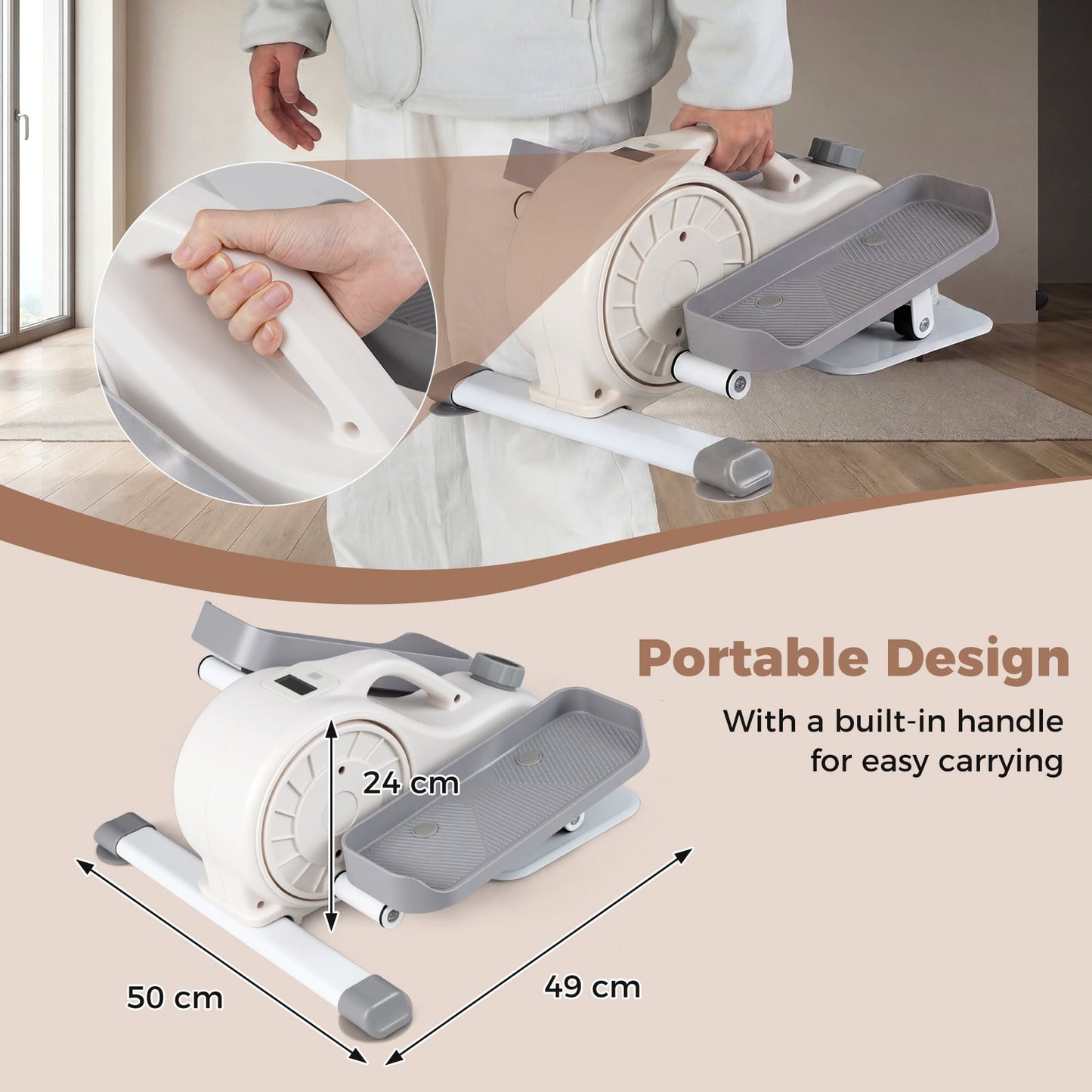 Under Desk Elliptical Pedal Exerciser with Forward-White