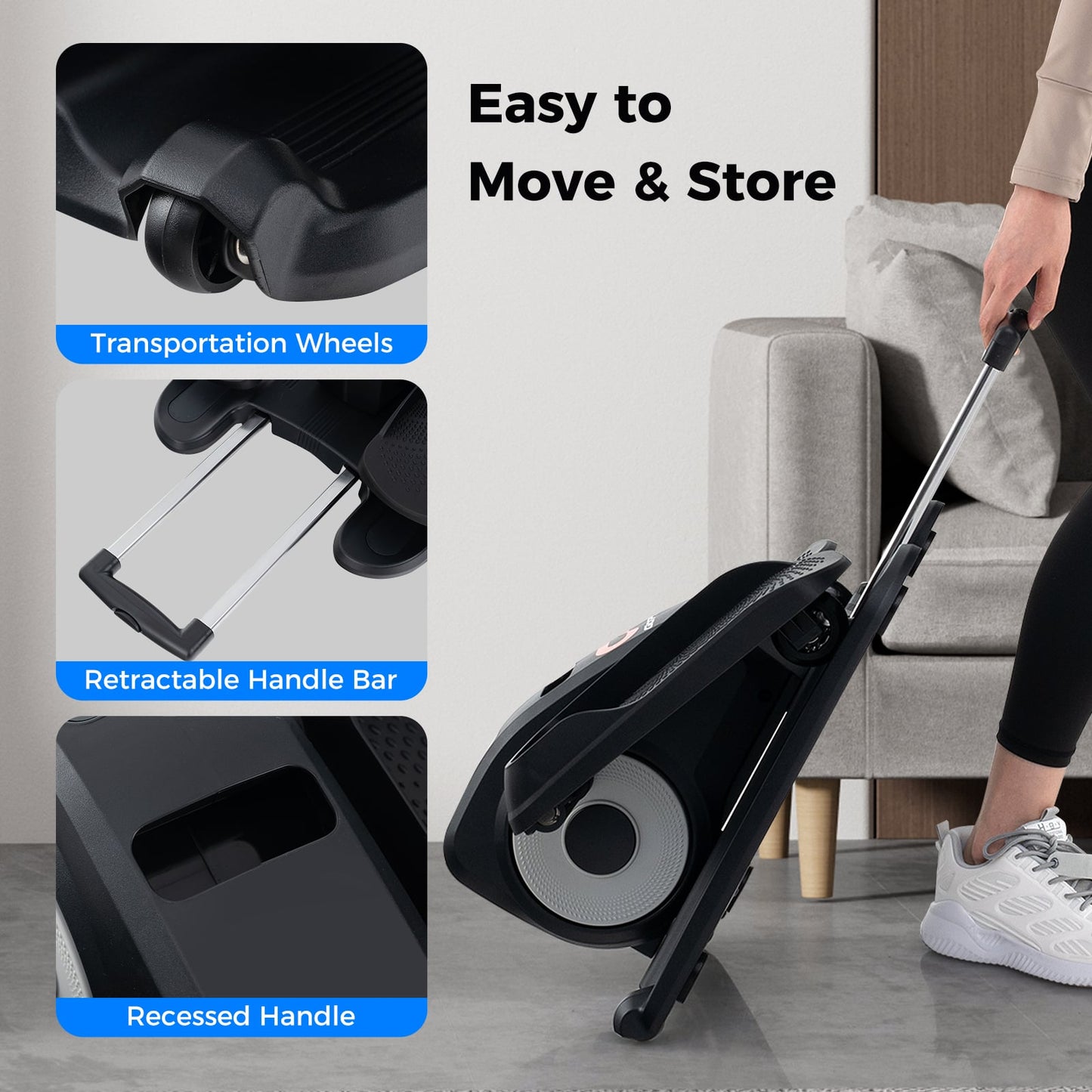 Under Desk Elliptical Machine with Display Screen and Remote Control-Grey