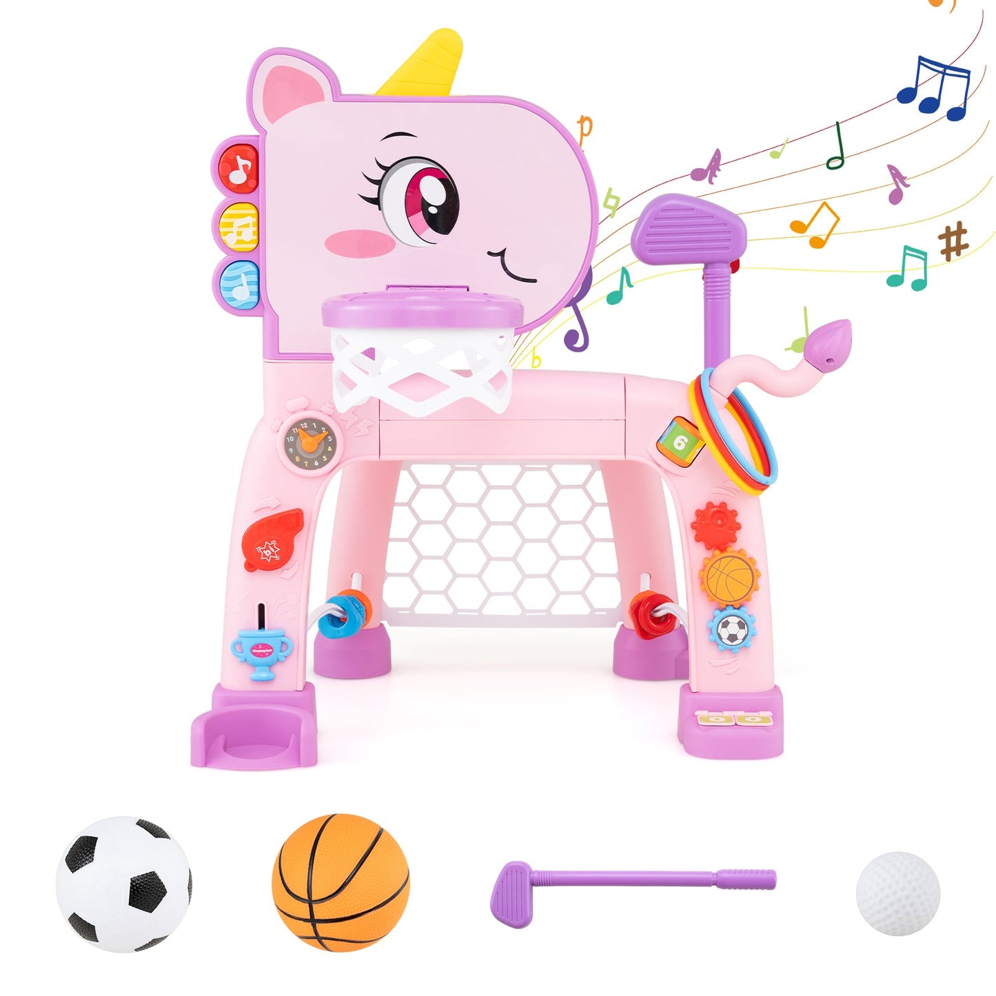 Unicorn Toddler Basketball Hoop and Soccer Ball Activity Center-Pink