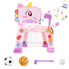 Unicorn Toddler Basketball Hoop and Soccer Ball Activity Center-Pink