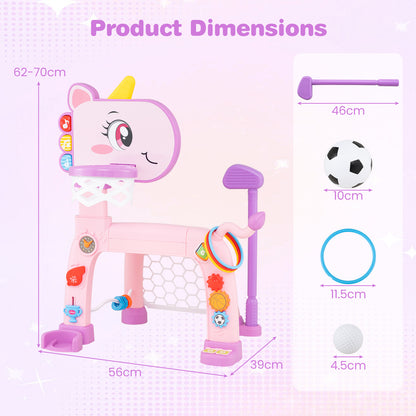 Unicorn Toddler Basketball Hoop and Soccer Ball Activity Center-Pink