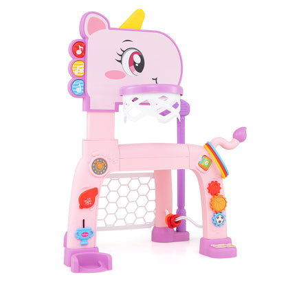 Unicorn Toddler Basketball Hoop and Soccer Ball Activity Center-Pink