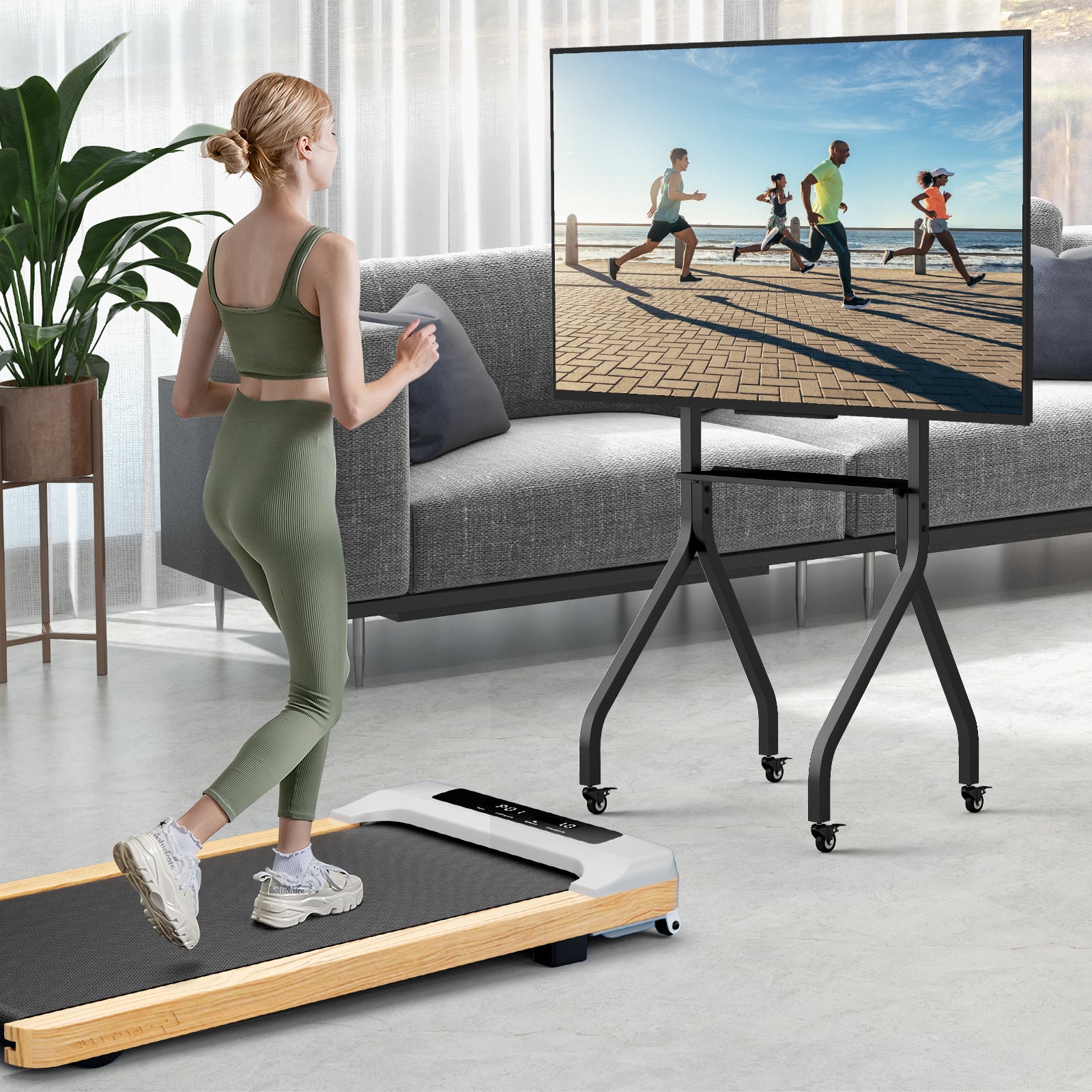 Height Adjustable Floor TV Stand with AV Shelf