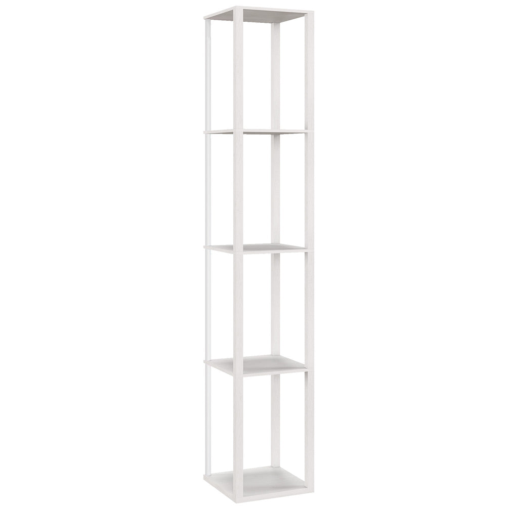 HOMCOM RGB LED Floor Lamp with Shelves, Modern Dimmable Standing Lamp with Remote Control, Adjustable Brightness & Speed for Living Room, Bedroom, Office, White
