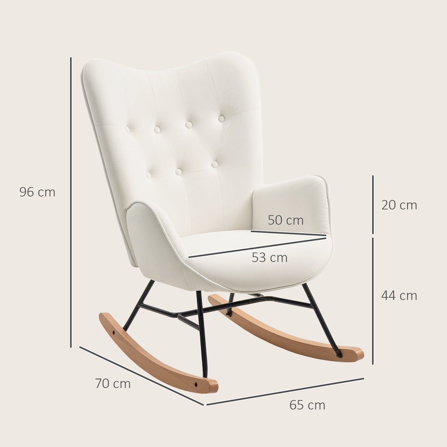 HOMCOM Rocking Chair, Modern Upholstered Velvet Armchair with Solid Wood Legs and Metal Frame for Living Room, Bedroom, Cream