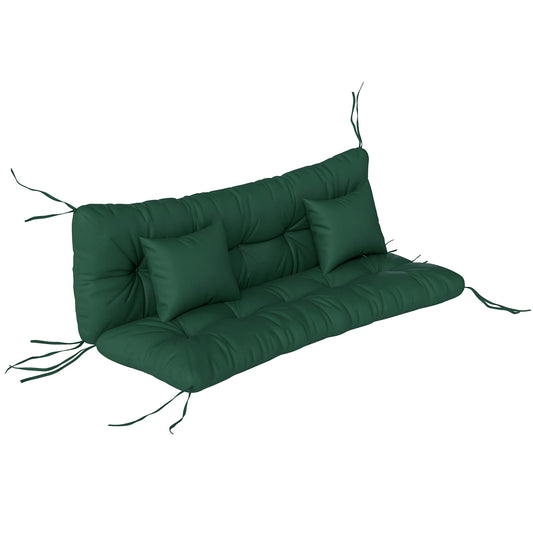 Outsunny Outdoor Seat Cushions Back Cushion with 2 Pillows, Water Repellent Seat Pads for 3-Seater Chair, Green