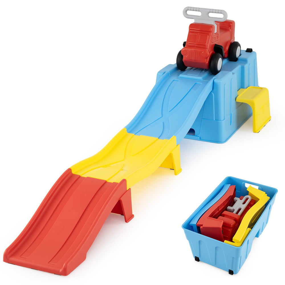 Up and Down Roller Coaster Expandable Roller Coaster Kids Ride on Toy with Storage Box-Blue