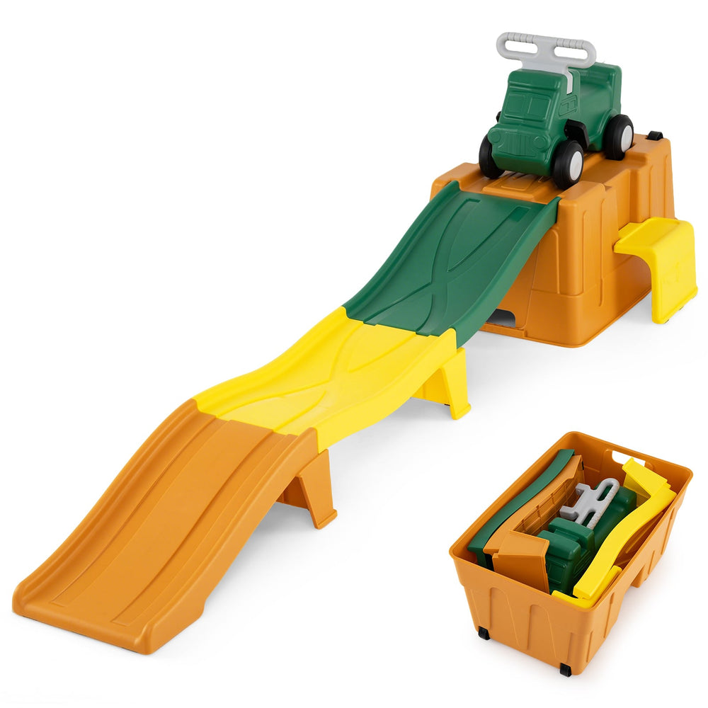 Up and Down Roller Coaster Expandable Roller Coaster Kids Ride on Toy with Storage Box-Coffee