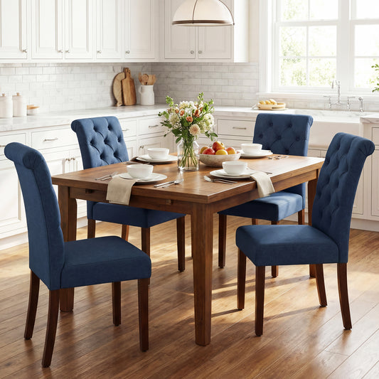 Upholstered Dining Chairs Set of 2 Button Tufted Chairs with Padded Seat and Backrest-Blue