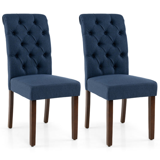 Upholstered Dining Chairs Set of 2 Button Tufted Chairs with Padded Seat and Backrest-Blue