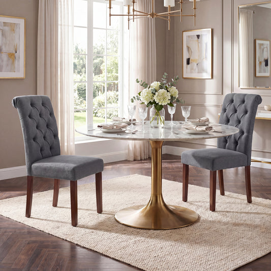 Upholstered Dining Chairs Set of 2 Button Tufted Chairs with Padded Seat and Backrest-Grey