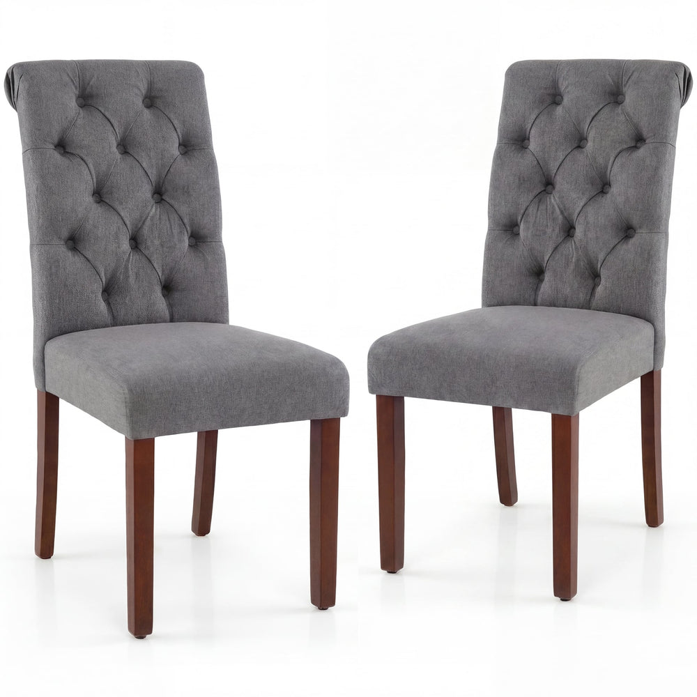 Upholstered Dining Chairs Set of 2 Button Tufted Chairs with Padded Seat and Backrest-Grey