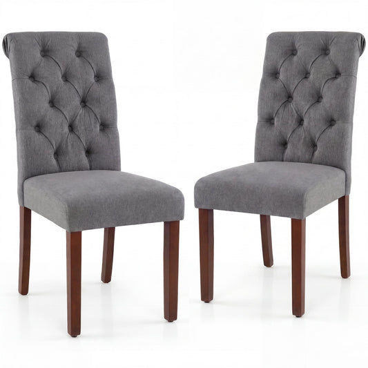 Upholstered Dining Chairs Set of 2 Button Tufted Chairs with Padded Seat and Backrest-Grey