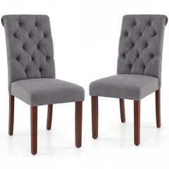 Upholstered Dining Chairs Set of 2 Button Tufted Chairs with Padded Seat and Backrest-Grey