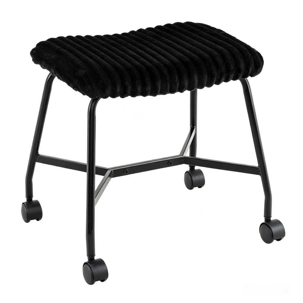 Upholstered Footrest Stool Set of 2 with 4 Swivel Casters & 7.5 cm Thick Cushion for Bedroom-Black