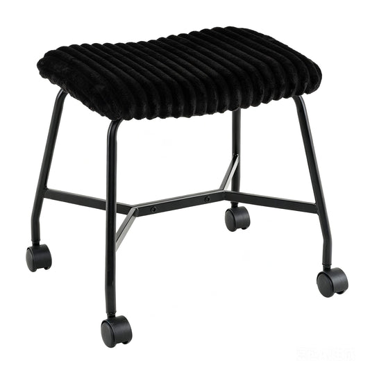 Upholstered Footrest Stool Set of 2 with 4 Swivel Casters & 7.5 cm Thick Cushion for Bedroom-Black