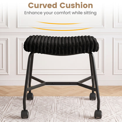 Upholstered Footrest Stool Set of 2 with 4 Swivel Casters & 7.5 cm Thick Cushion for Bedroom-Black