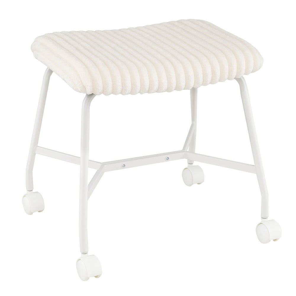 Upholstered Footrest Stool Set of 2 with 4 Swivel Casters & 7.5 cm Thick Cushion for Bedroom-White