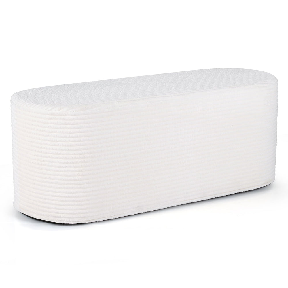 Upholstered Ottoman Bench 120CM Modern End of Bed Stool with Corduroy Fabric-White