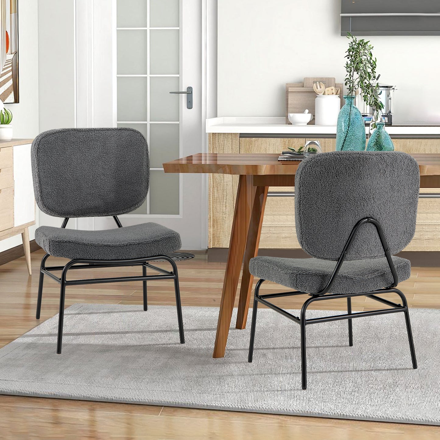 Upholstered Accent Chair with Sponge Padding and Adjustable Foot Pads-Grey
