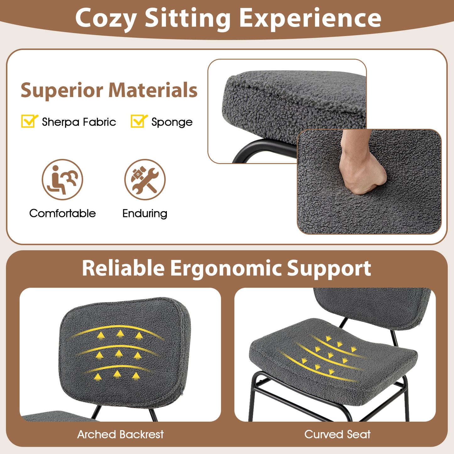 Upholstered Accent Chair with Sponge Padding and Adjustable Foot Pads-Grey