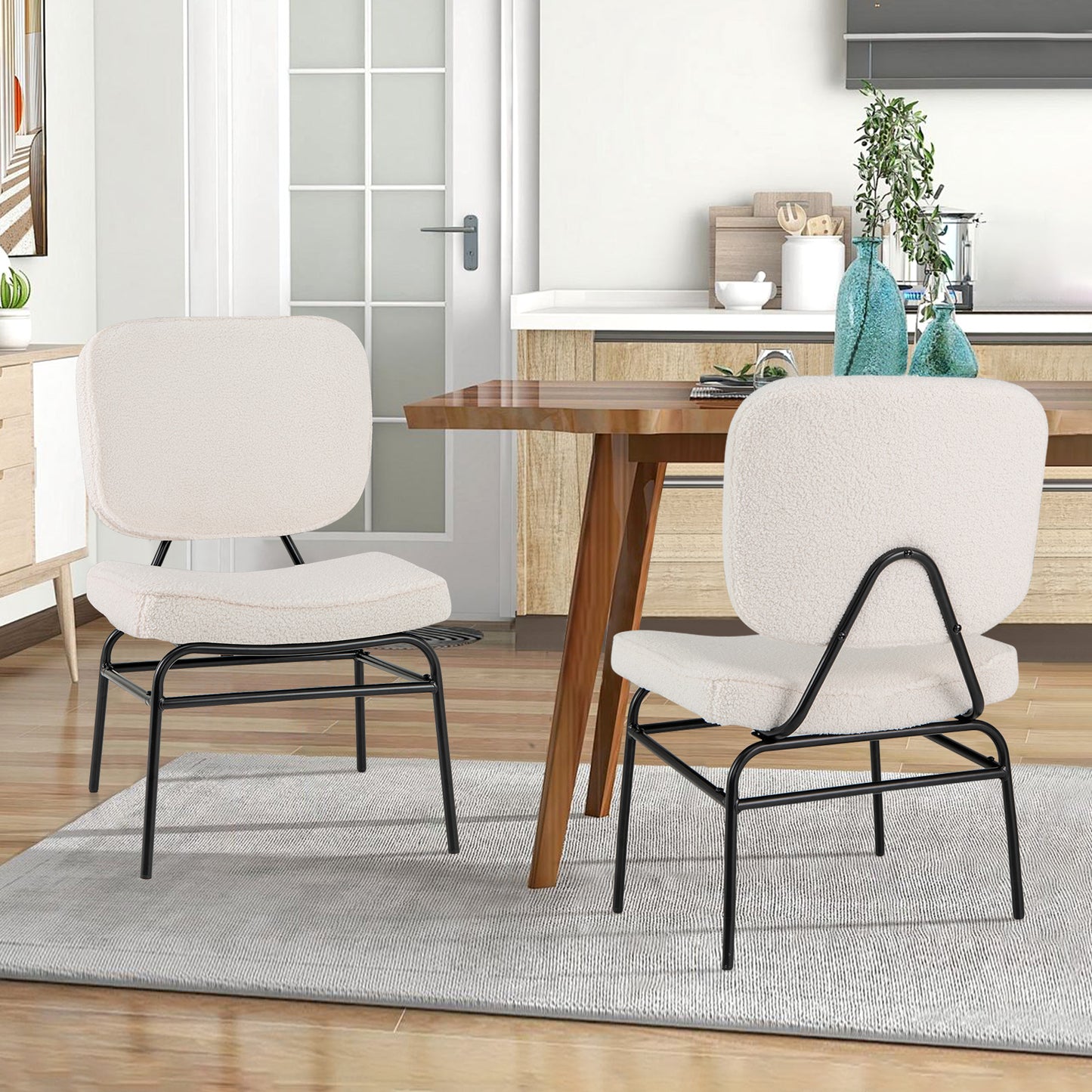 Upholstered Accent Chair with Sponge Padding and Adjustable Foot Pads-White