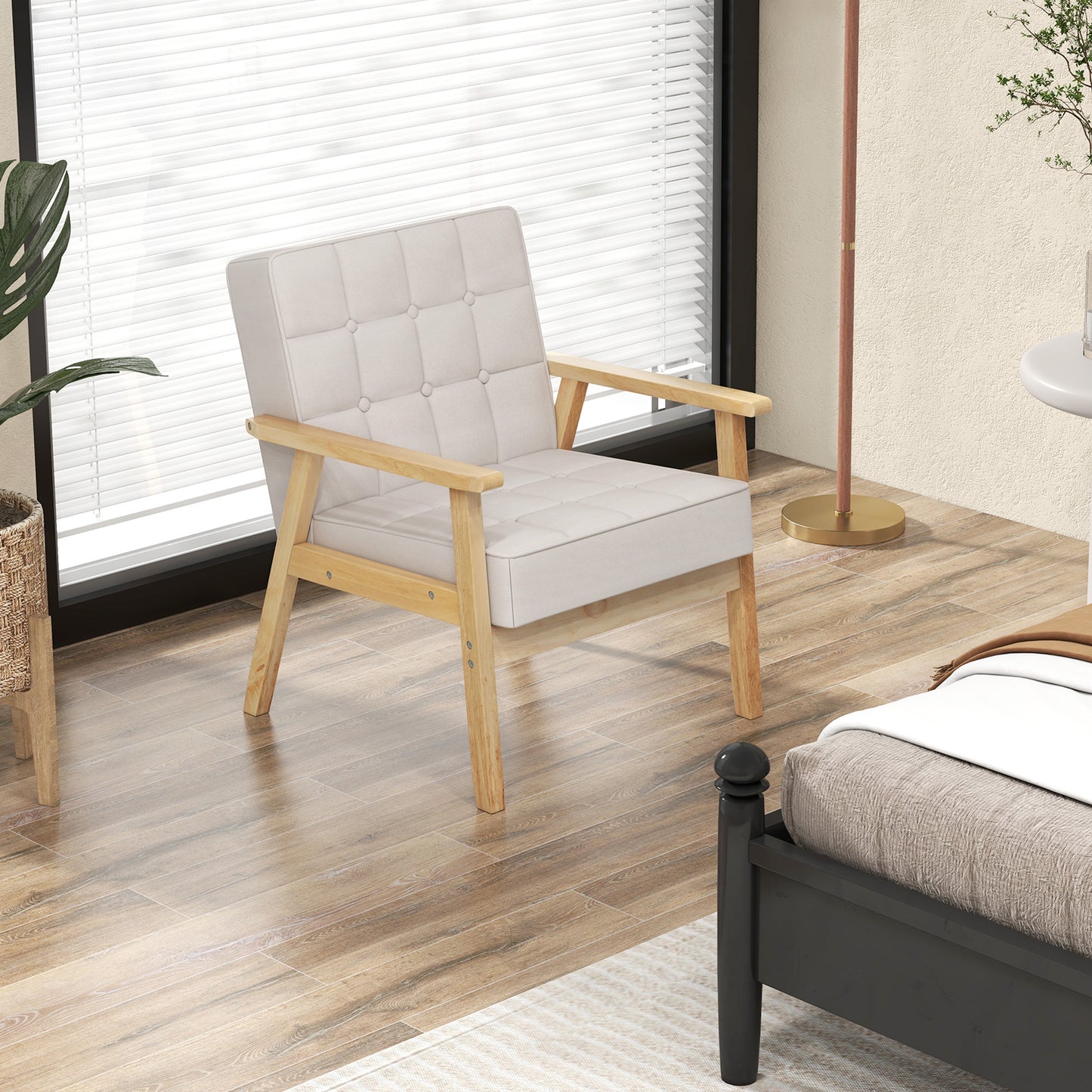 Modern Accent Chair with Rubber Wood Armrests -Beige