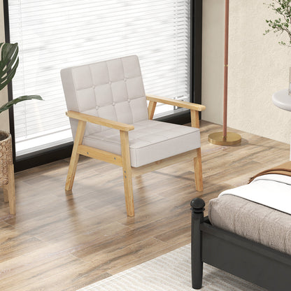 Modern Accent Chair with Rubber Wood Armrests -Beige