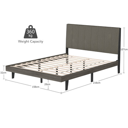Upholstered Bed Frame Wooden Slats Support Mattress Foundation