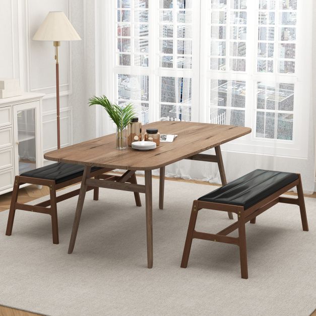 Upholstered Bench with Padded Cushion Solid Rubber Wood Frame-Brown