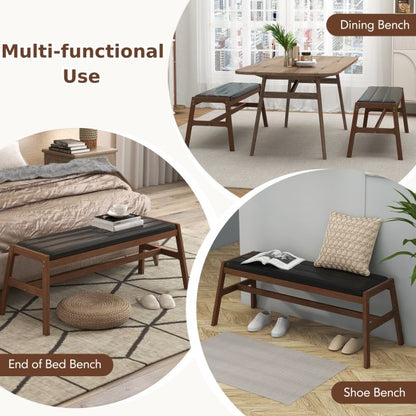 Upholstered Bench with Padded Cushion Solid Rubber Wood Frame-Brown