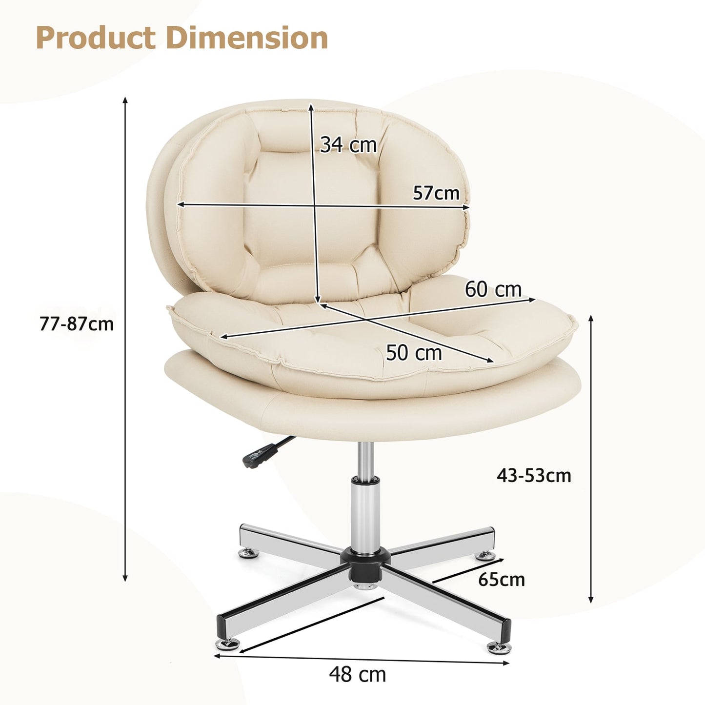 Upholstered Home Office Desk Chair with Double Padded Back and Seat-Beige