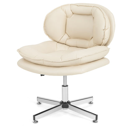 Upholstered Home Office Desk Chair with Double Padded Back and Seat-Beige