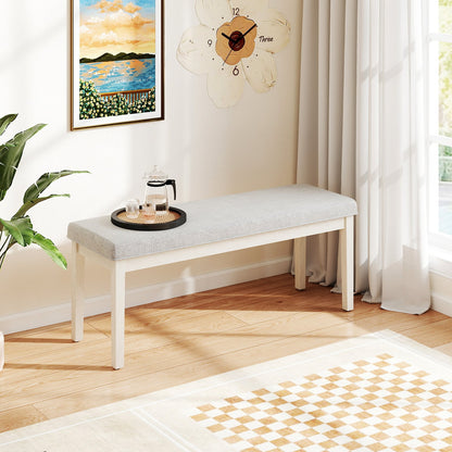 Upholstered Dining Bench Shoe Bench with Rubber Wood Legs and 300 KG Max Load-Light Grey