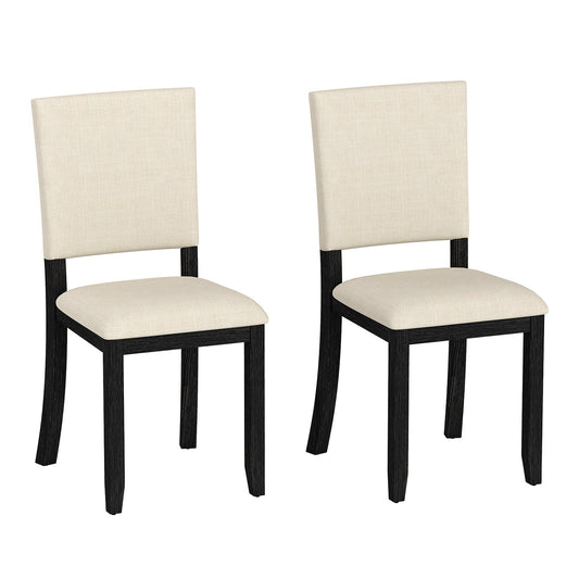 Upholstered Dining Chairs Set of 2 with Soft Padded Seat and Solid Wood Frame-Beige