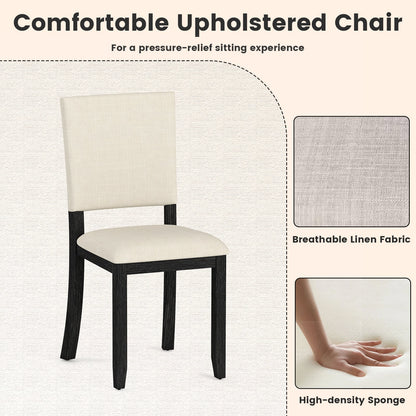 Upholstered Dining Chairs Set of 2 with Soft Padded Seat and Solid Wood Frame-Beige