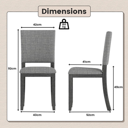 Upholstered Dining Chairs Set of 2 with Soft Padded Seat and Solid Wood Frame-Light Grey