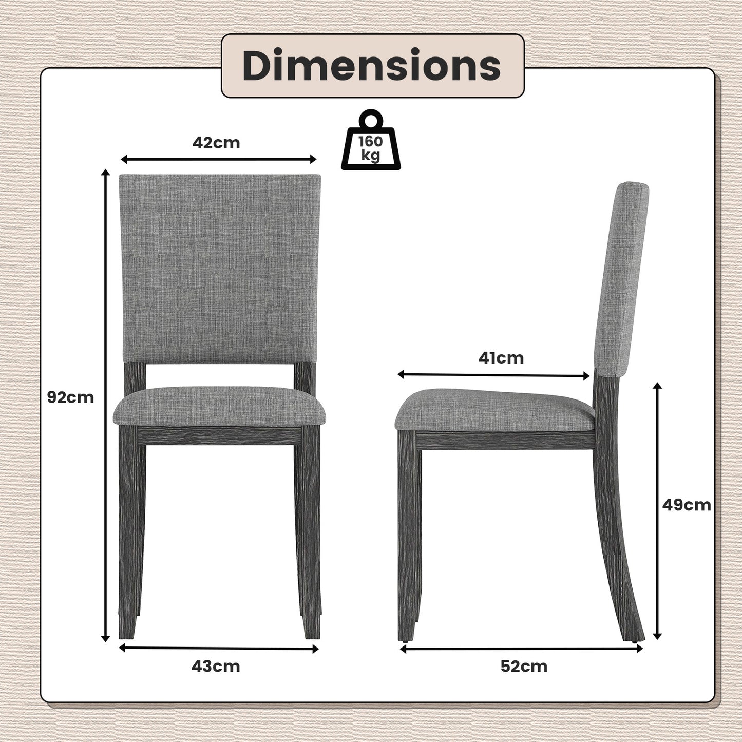 Upholstered Dining Chairs Set of 2 with Soft Padded Seat and Solid Wood Frame-Light Grey