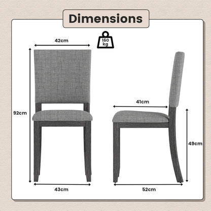 Upholstered Dining Chairs Set of 2 with Soft Padded Seat and Solid Wood Frame-Light Grey