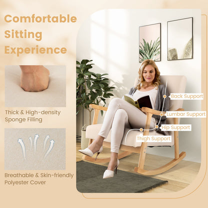 Upholstered Rocking Chair Modern Rocker with Rubber Wood Frame-Beige