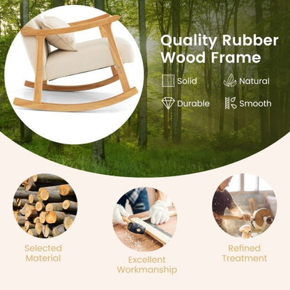 Upholstered Rocking Chair Modern Rocker with Rubber Wood Frame-Beige