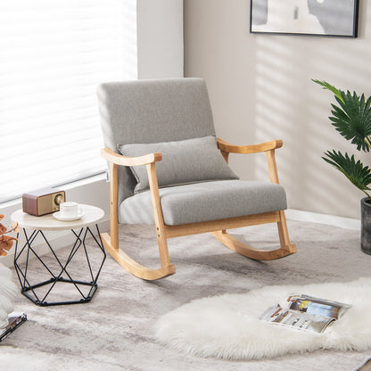Upholstered Rocking Chair Modern Rocker with Rubber Wood Frame-Grey