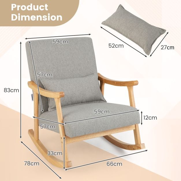 Upholstered Rocking Chair Modern Rocker with Rubber Wood Frame-Grey